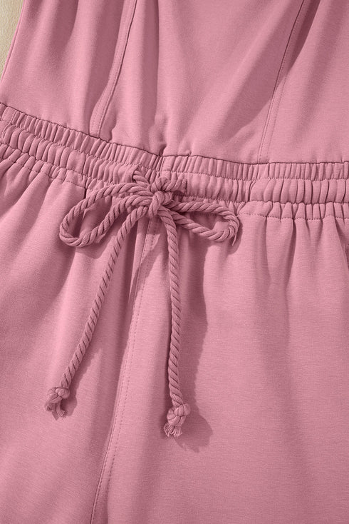 Light Pink Lace-up Elastic Waist Sleeveless Square Neck Jumpsuit